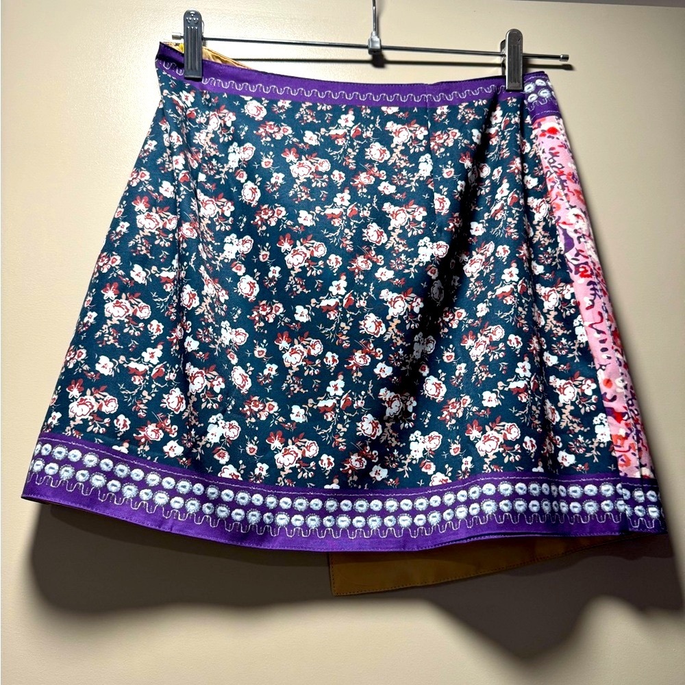 Patchwork Floral Wrap Mini Skirt - image 6